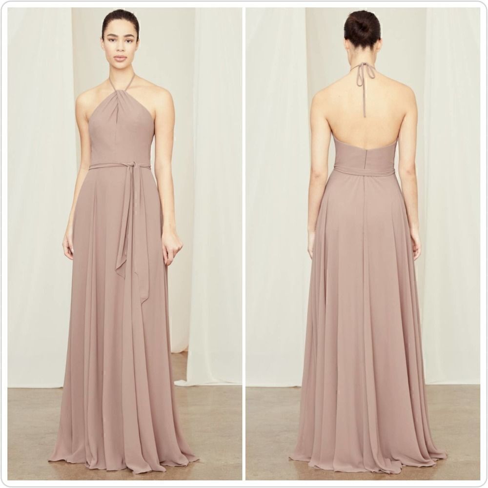 Amsale Colby halter keyhole tie waist floor length gown sz 6